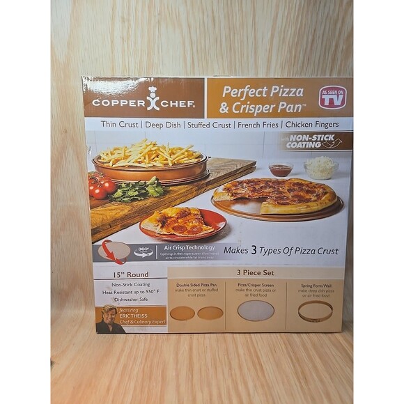 12” COPPER CHEF PERFECT PIZZA & CRISPER PAN 3 PIECE, NON-STICK 550F HEAT RESIST - Picture 1 of 7